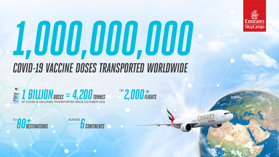 1 billion vaccine doses Emirates SkyCargo surpasses a historic landmark for COVID 19 vaccine transportation