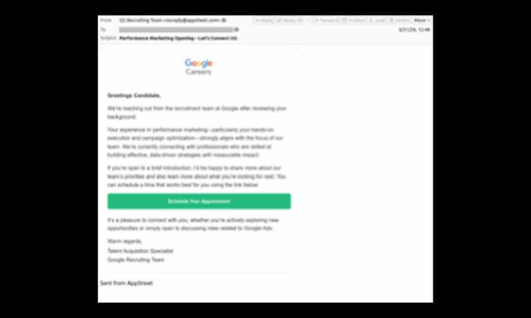 Kaspersky warns of phishing campaigns via the AppSheet no-code platform under the guise of recruitment emails