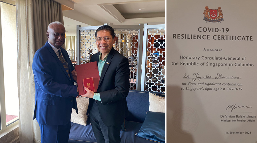 Jayantha Dharmadasa receives prestigious COVID 19 Resilience Certificate from Singapore s Prime Minister s Office