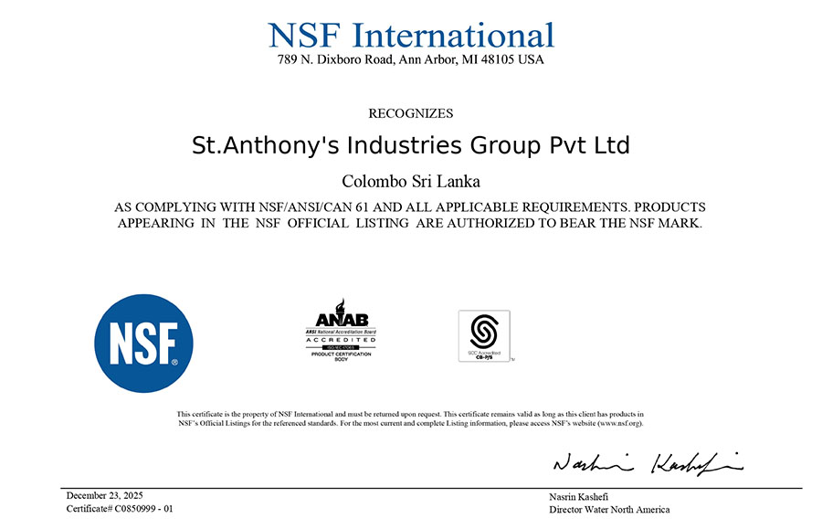 Anton Drinking Water Pipes set benchmark as safest water pipe with NSF certification