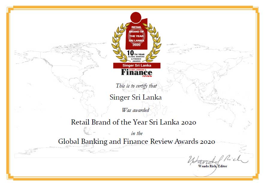 Singer awarded Retail Brand of the Year Sri Lanka 2020 by Global Banking and Finance Review