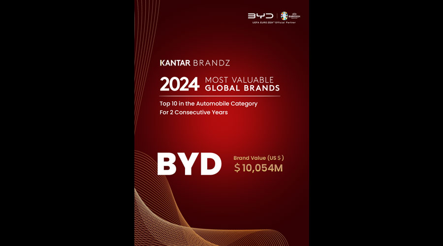 BYD Ranks Among Top 10 in 2024 Kantar BrandZ Global Automotive Brands