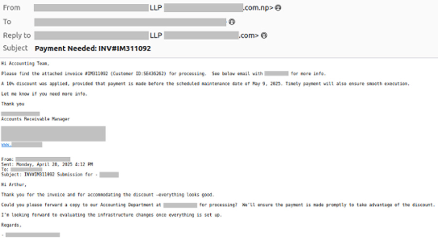 A targeted attack mimics communication from company CEO to steal funds