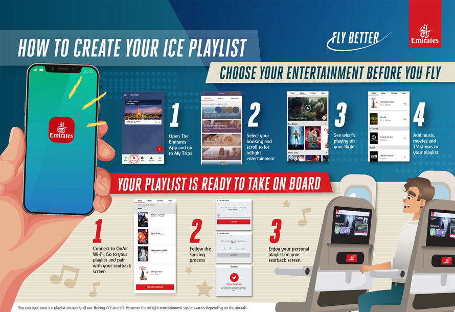 Emirates introduces entertainment playlist syncing ahead of travel