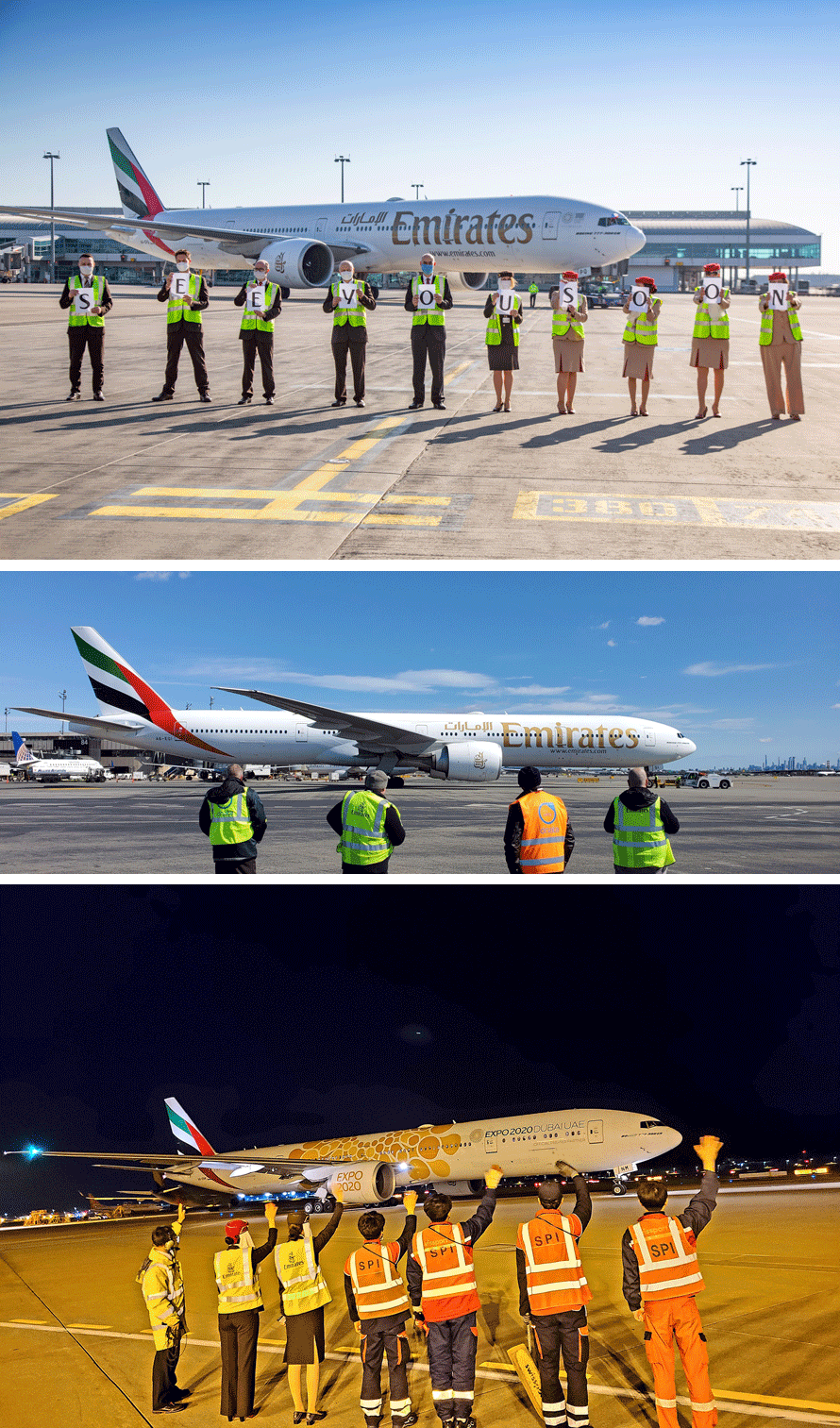 Emirates ground crews give an emotional send off to last flights