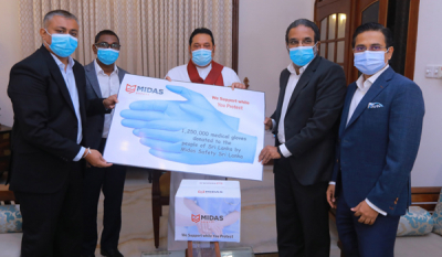 Midas Safety Sri Lanka joins fight against Covid 19 by donating 1.25 million medical gloves