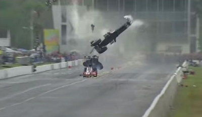 Dragster goes airborne at 280 mph, driver escapes with only minor injuries ( video )