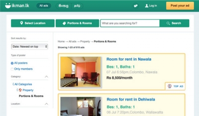 ikman.lk offers the community a marketplace for those seeking accommodation